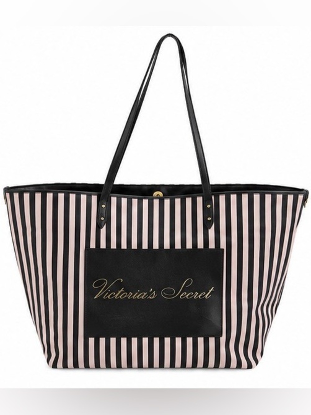 Victoria's Secret Black & Light Pink Vertical Stripe Classic Tote bag